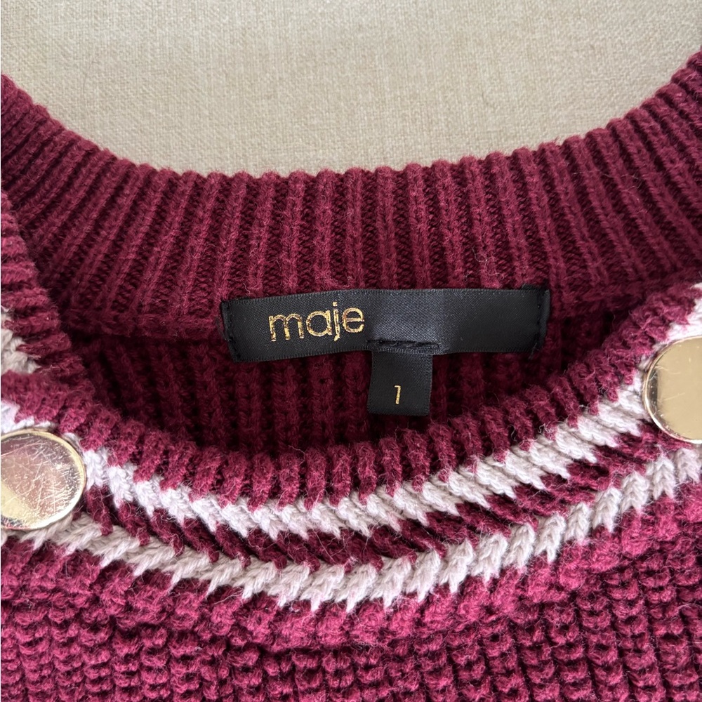 Maje knit wool sweater burgundy buttons 1 small - Picture 7 of 8